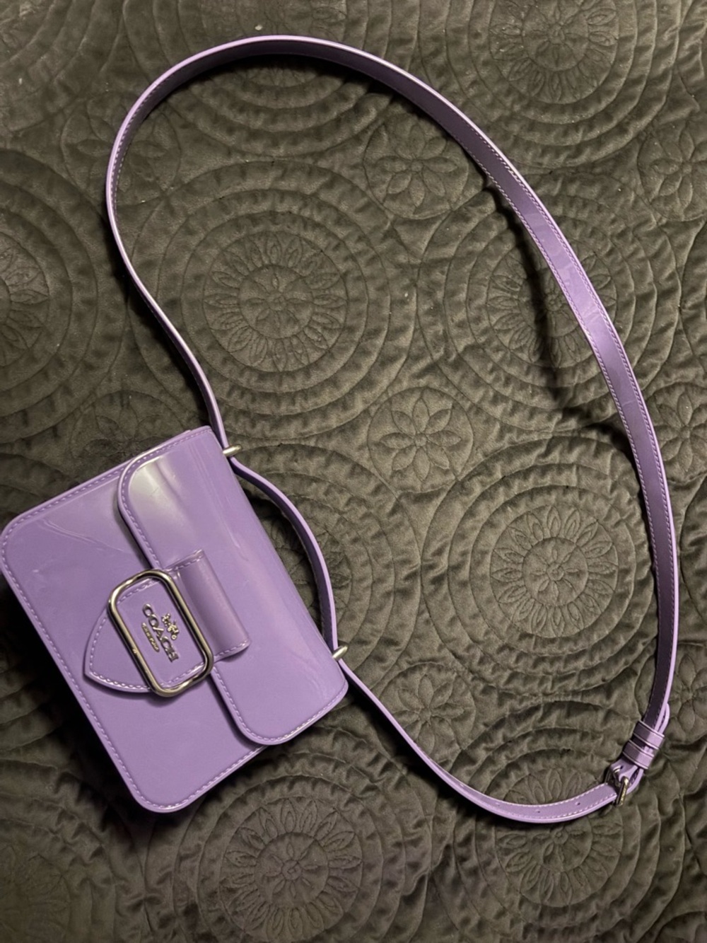 Coach Lavender Patent Leather Crossbody with Buckle Detail